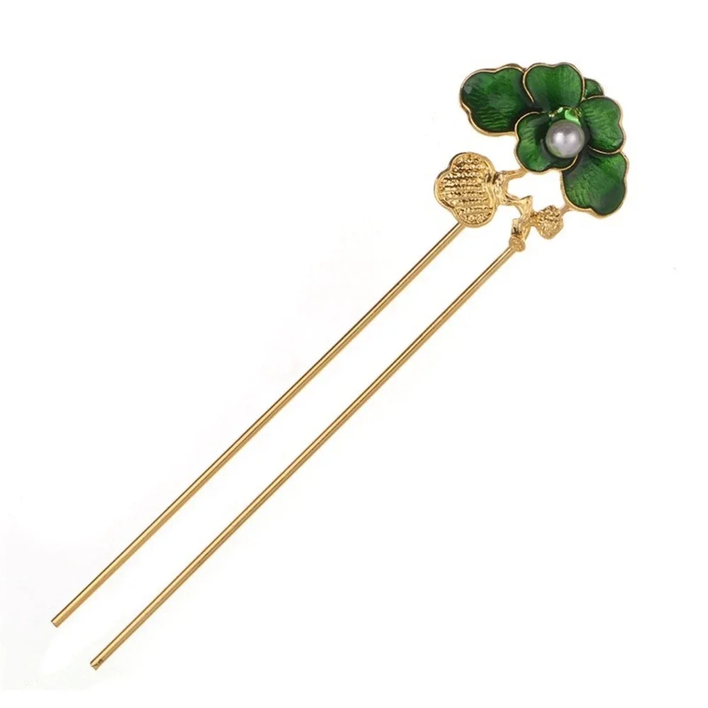 Hanfu Hair Accessories Vintage style Classical Rhinestone‎ lotus leaf Hair stick